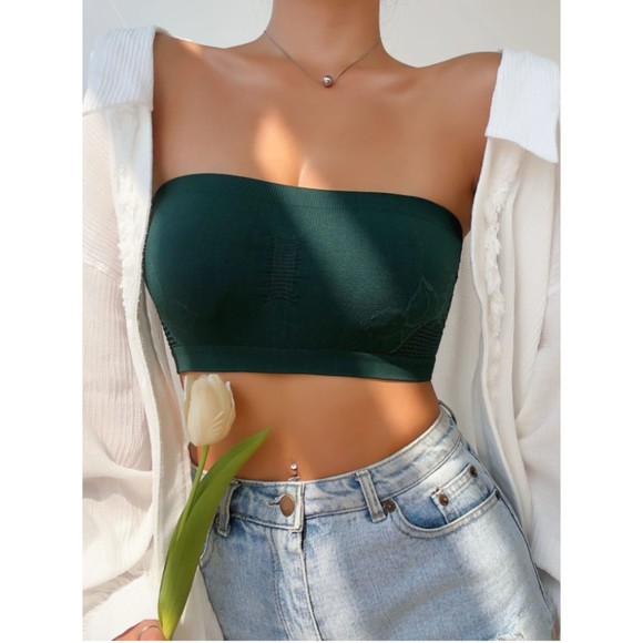 Small Dark Green Plain Seamless Lingerie Set - Picture 2 of 6